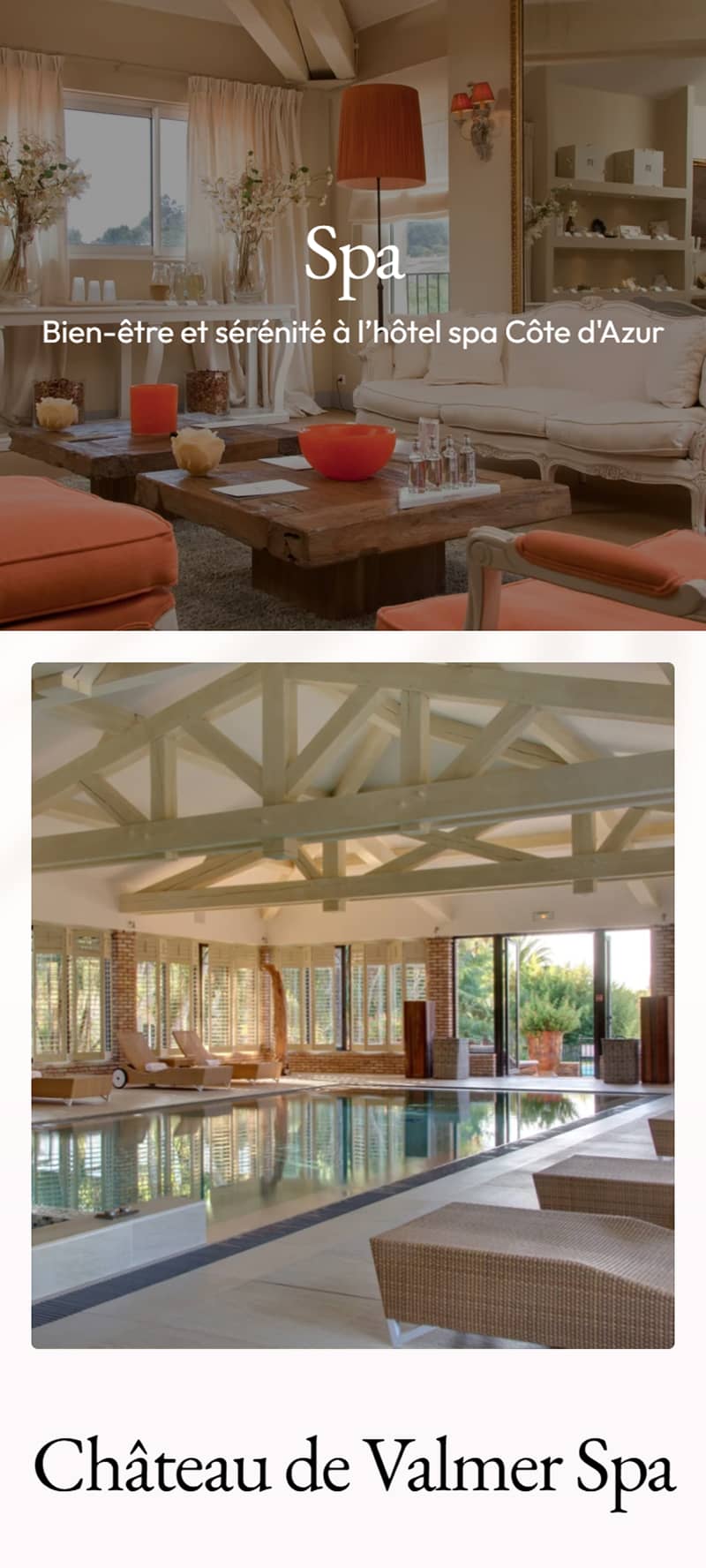 Intérieur élégant et piscine du spa Côte d'Azur.