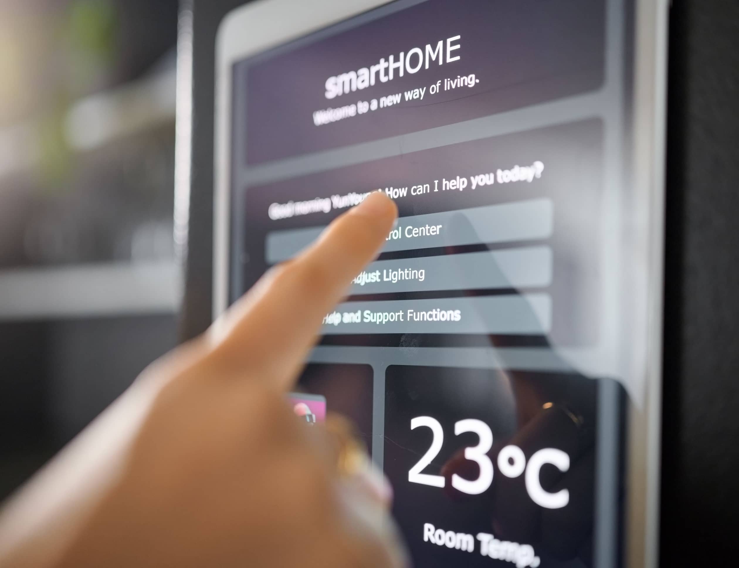 smart home technology wall and hands of woman wit 2025 04 06 04 01 37 utc